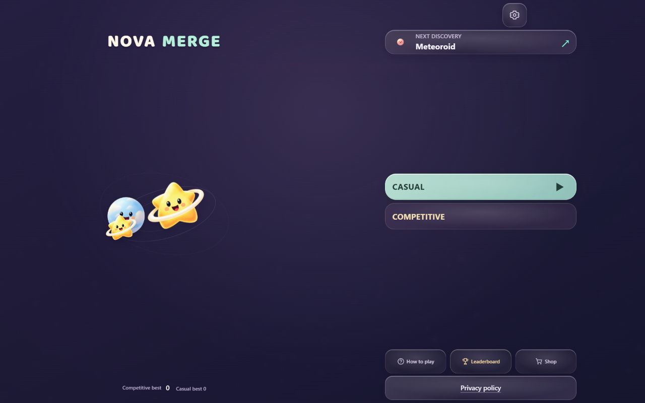 Nova Merge의 행성 합치기 게임 시작 화면